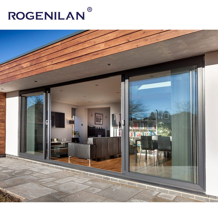 ROGENILAN Custom Aluminum Heavy Duty Double Glass Outdoor Patio Sliding Doors Thermal Break Lift and Slide Door for Houses