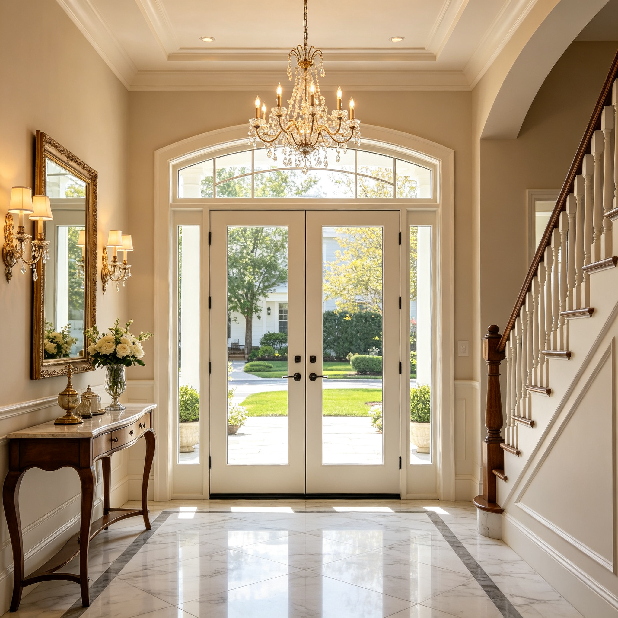 Thermal Break Aluminum Double Entry Door Double Glazed Glass Grand Entrance With Transom For Luxury Residential Homes