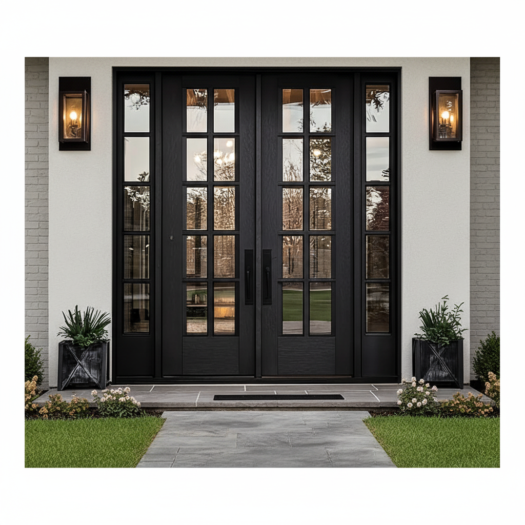 XIYATECH Custom Front Exterior Entrance Entry Main Wrought Iron Double Door With Double Glass Opening Window
