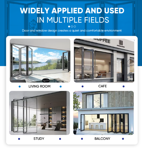 Patio Double Glass Exterior Accordion Folding Door Residential Aluminium Bifold Doors Aluminium Foldable Doors Waterproof