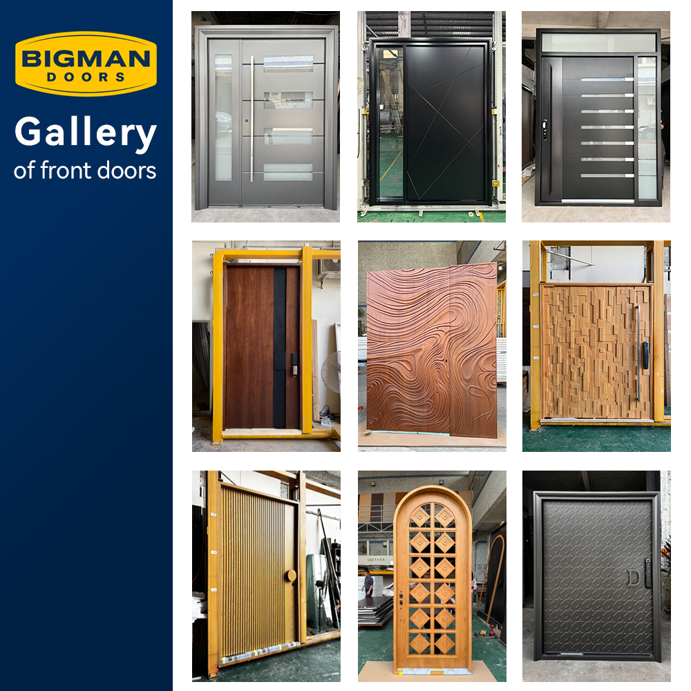 Luxury Modern 3D Triangle Design Aluminum Security Door All Weather Wooden Textured for Apartment Villa Exterior Front Entry