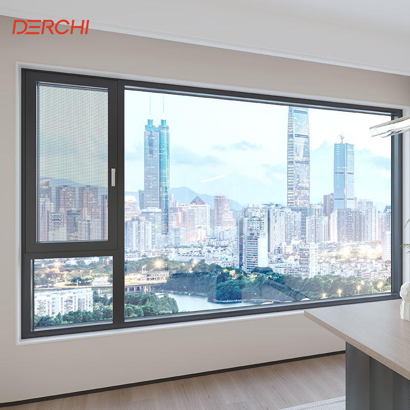 DERCHI Hurricane Proof Impact Windows Double Tempered Glass Thermal Break Aluminium windows For Modern Building