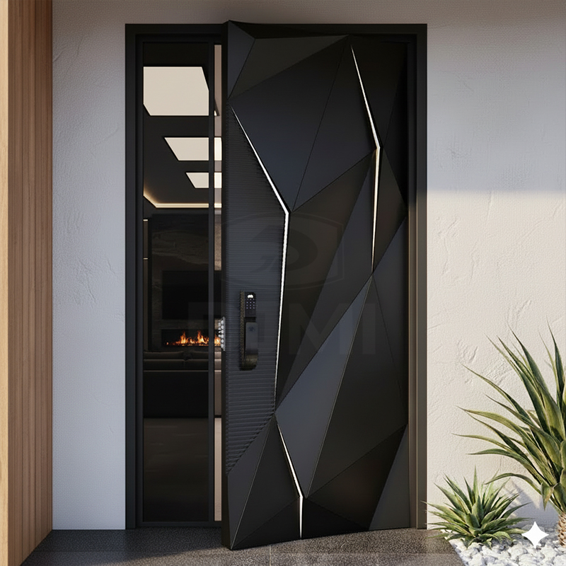 American Villa Big Luxury Black Aluminum Wood Irregular Entrance Door Modern Stainless Steel Front Entry Pivot Door