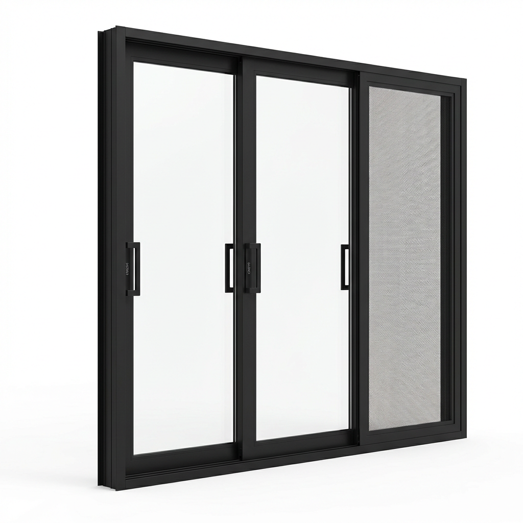 High Quality Three Track Six Panel Sliding Door Screen Mesh Insect Net Aluminum Tempered Glass Panoramic Slim Profile