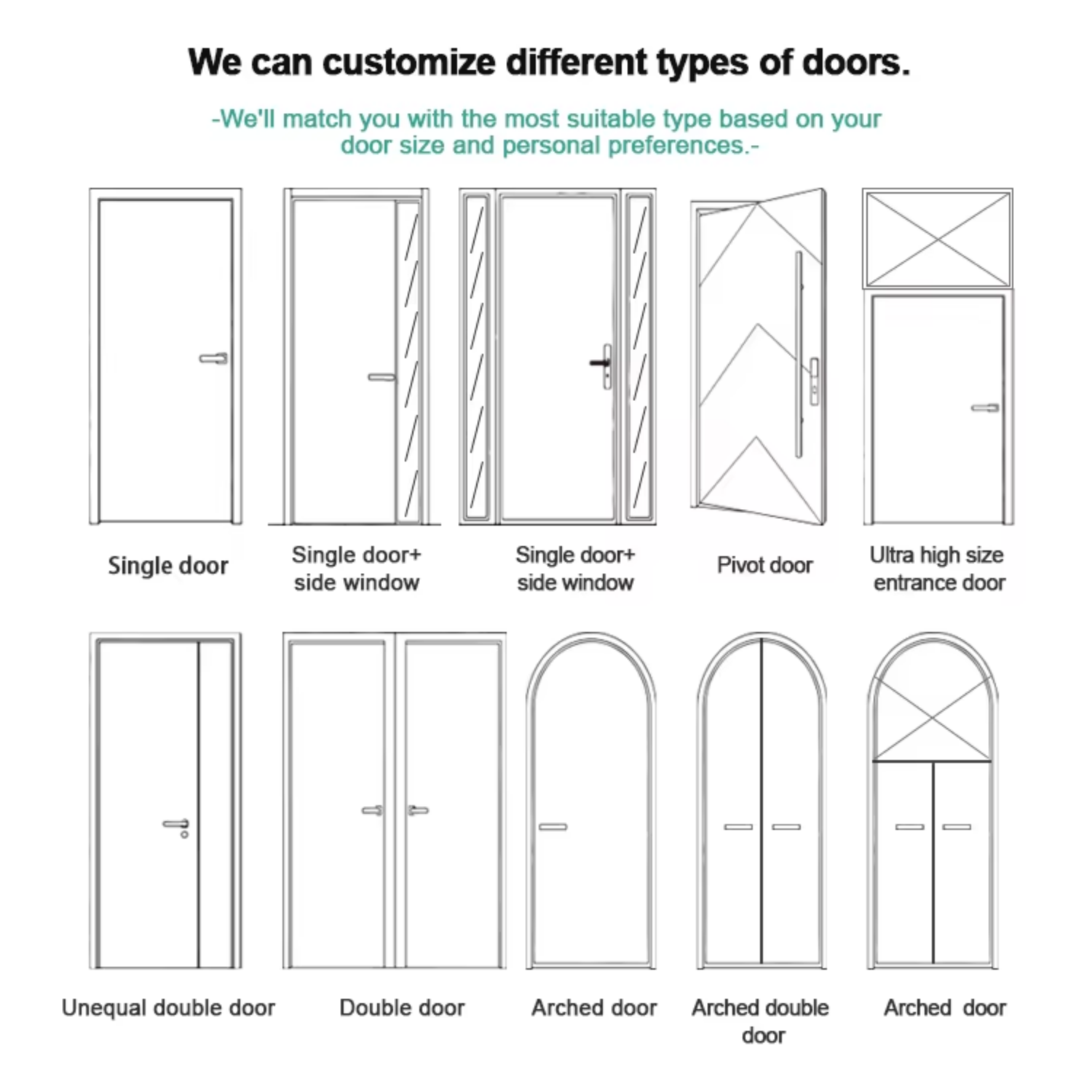 Aluminum Security Entry Doors Customized Double Front Entry Doors Smart Lock Anti-Theft Finished Dark Grey