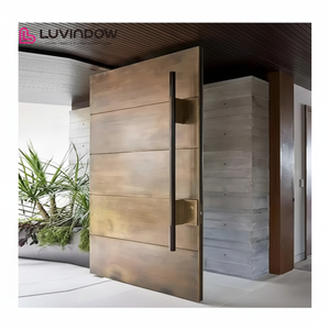 American Style Contemporary Solid Wood Entry Main Entrance Wooden Doors Modern Exterior Pivot Door
