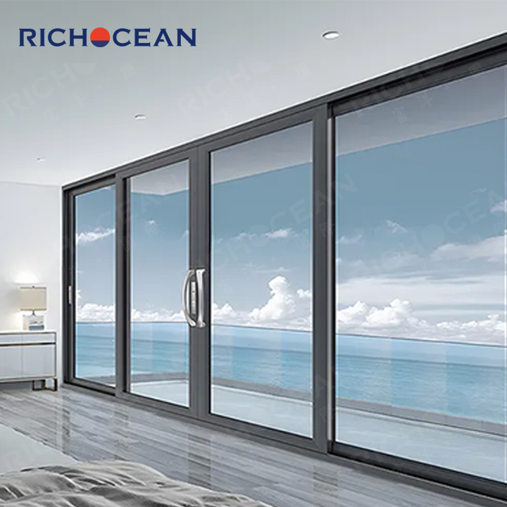 RICHOCEAN Hurricane Impact Black Aluminum Patio Sliding Doors Double Glazed Tempered Glass Exterior Slide Door for House