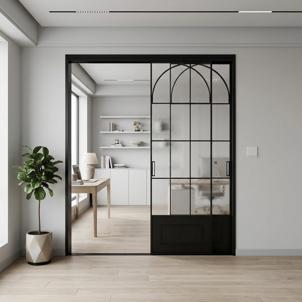 Rustic Design Gray Tempered Glass Aluminum Framed French Front Steel Swing Door Crittal Glass Door for Interior