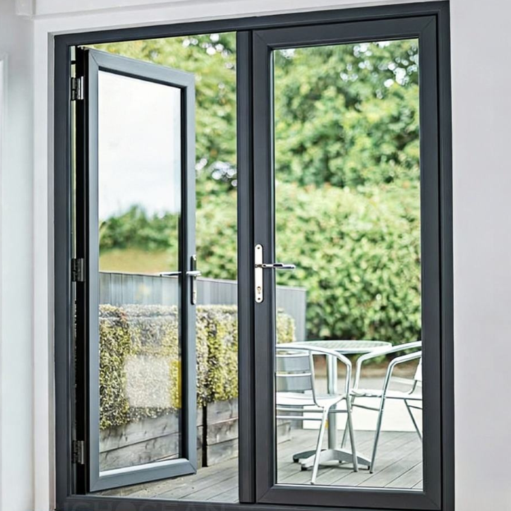 Thermal Break Aluminum French Double Swing Door, Crittall Style Grille Tempered Glass Patio Door With Smart Digital Lock