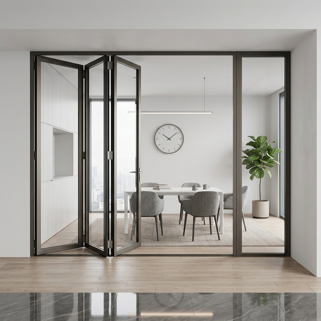 High Security Aluminum Bi-Fold Door with Multi Point Locking System for Villa Entrance and Large Opening Design