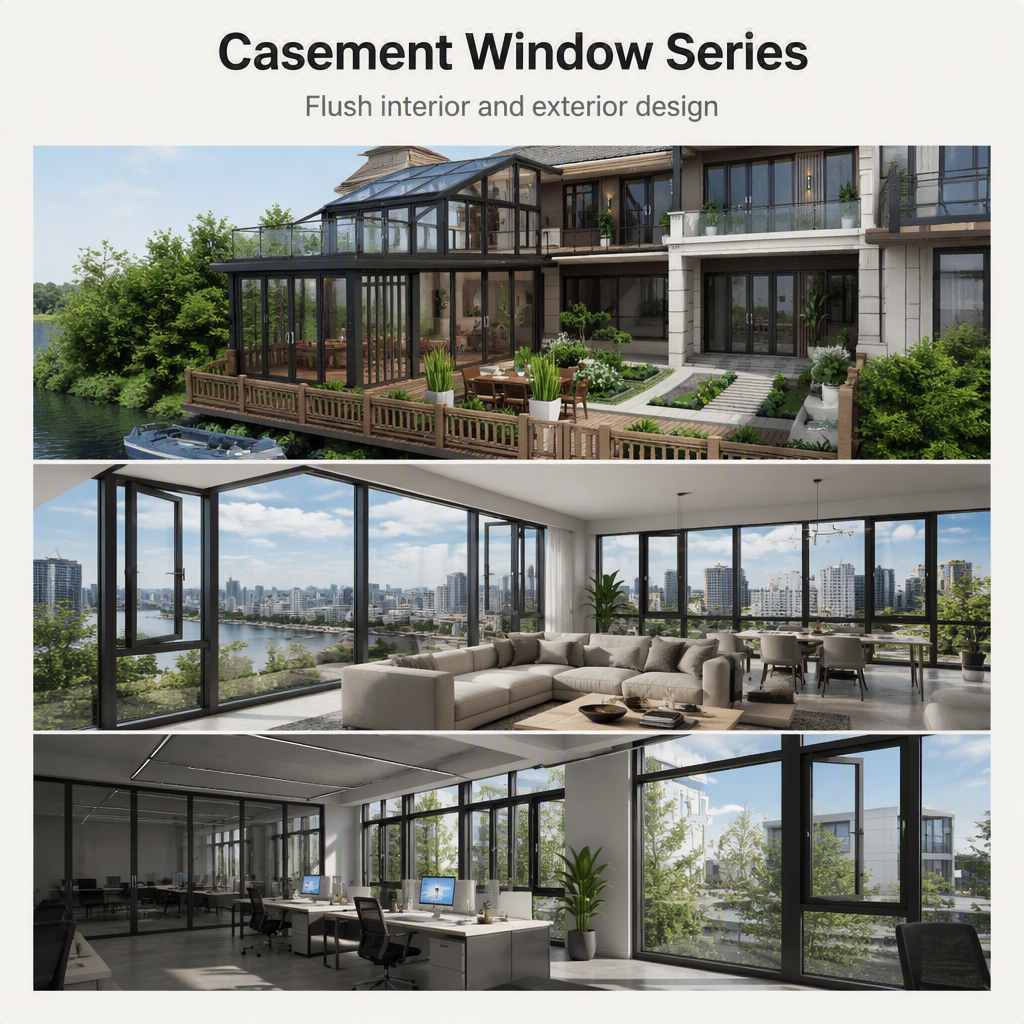 110 Casement Window Integrated Screen Thermal Break Flush Interior Exterior Tempered Hollow Glass
