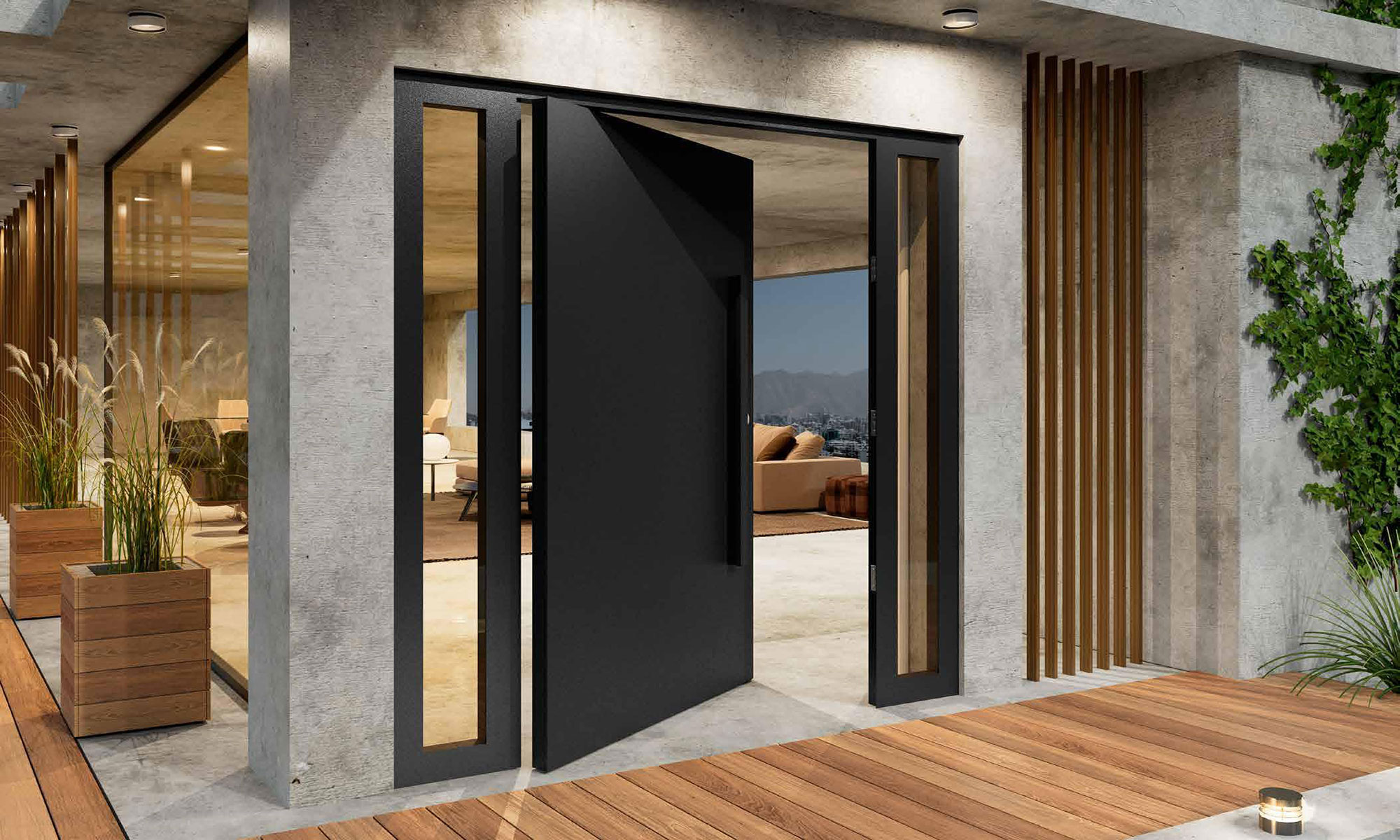 Ace Customized Direct Factory Price Wooden Frame Pivot Entrance Front Door Wood Front Entry Doors &amp; Exterior Doors For Home
