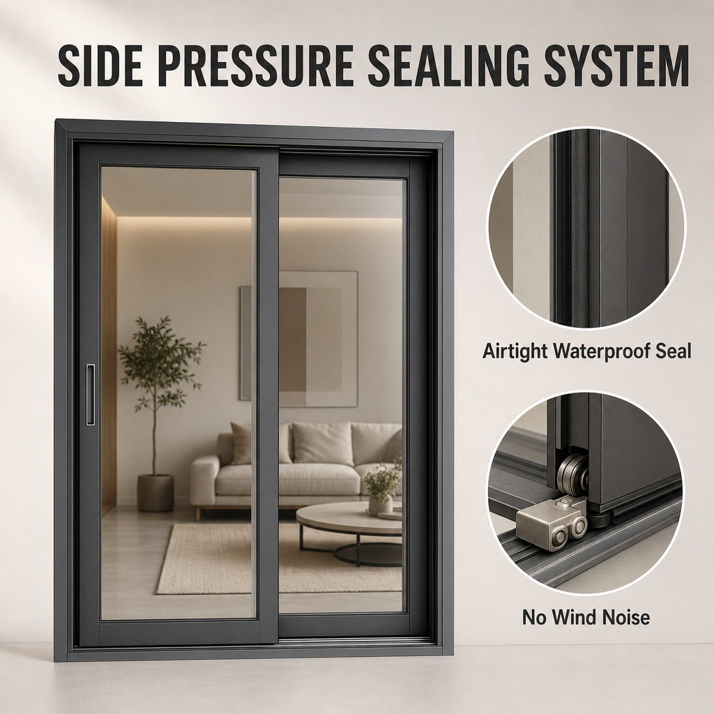 Aluminum Side Pressure Sliding Door Hurricane Impact Heavy Duty Windproof Waterproof Tempered Glass Patio Door