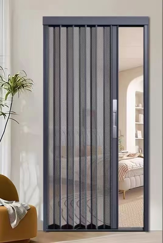 Custom-made diamond Mesh Aluminum Alloy Folding Invisible Screen Door for Home Use, Mosquito Prevention and Pet Protection.