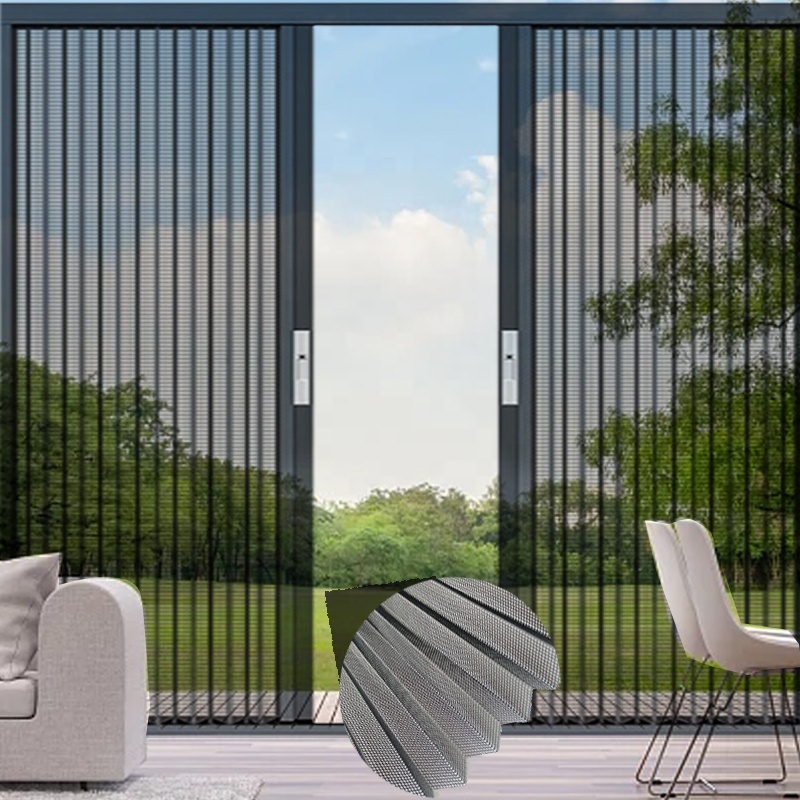 Anti Mosquito Bug Retractable Plisse Net Window Aluminum Alloy Frame Pleated Insect Screen Door Folding Sliding Screen Door