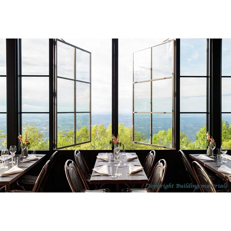 Modern Steel Aluminum French Casement Storm Windows with Anti-Burglary Heat Insulation Low-E Glass for Exterior Use