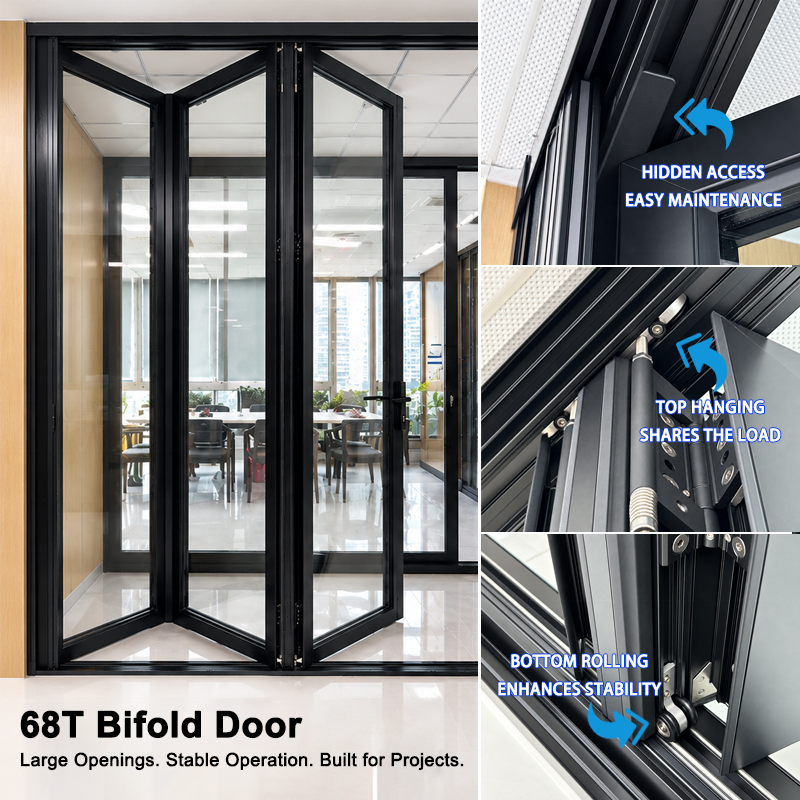 Factory Exterior Thermal Break Bi-Fold Accordion Aluminum Glass Patio Bi Folding Doors With Factory Price