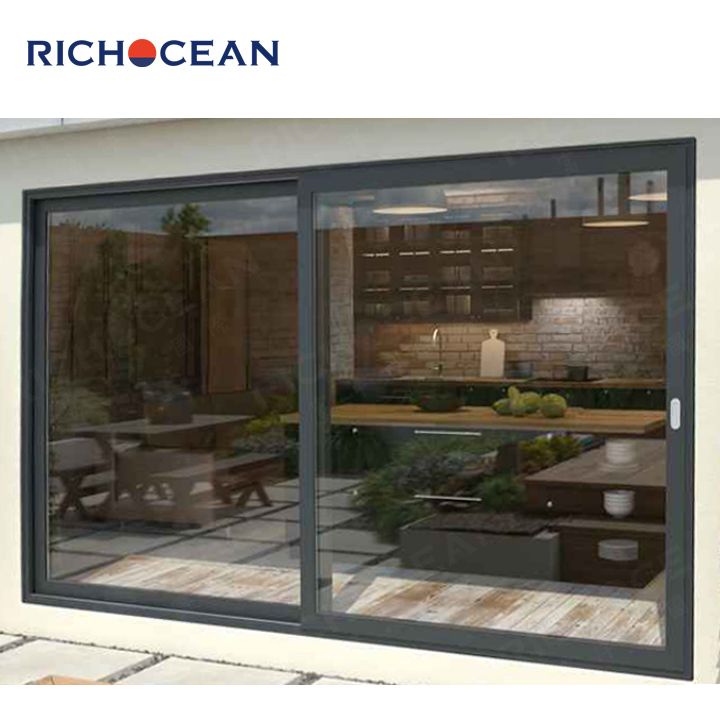 RICHOCEAN Hurricane Impact Black Aluminum Patio Sliding Doors Double Glazed Tempered Glass Exterior Slide Door for House