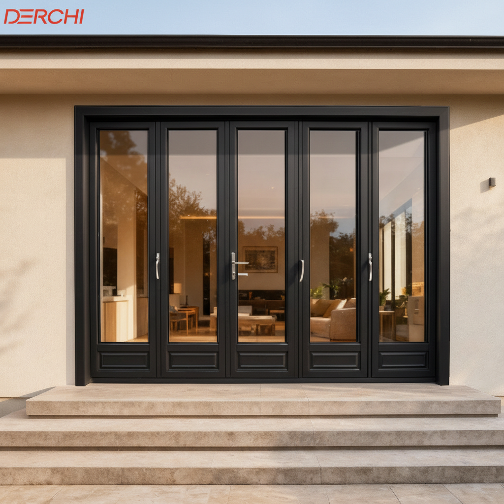 DERCHI Custom Security Bi-fold Aluminum Patio Doors with Double Tempered Glass Waterproof Design for Outdoor Use