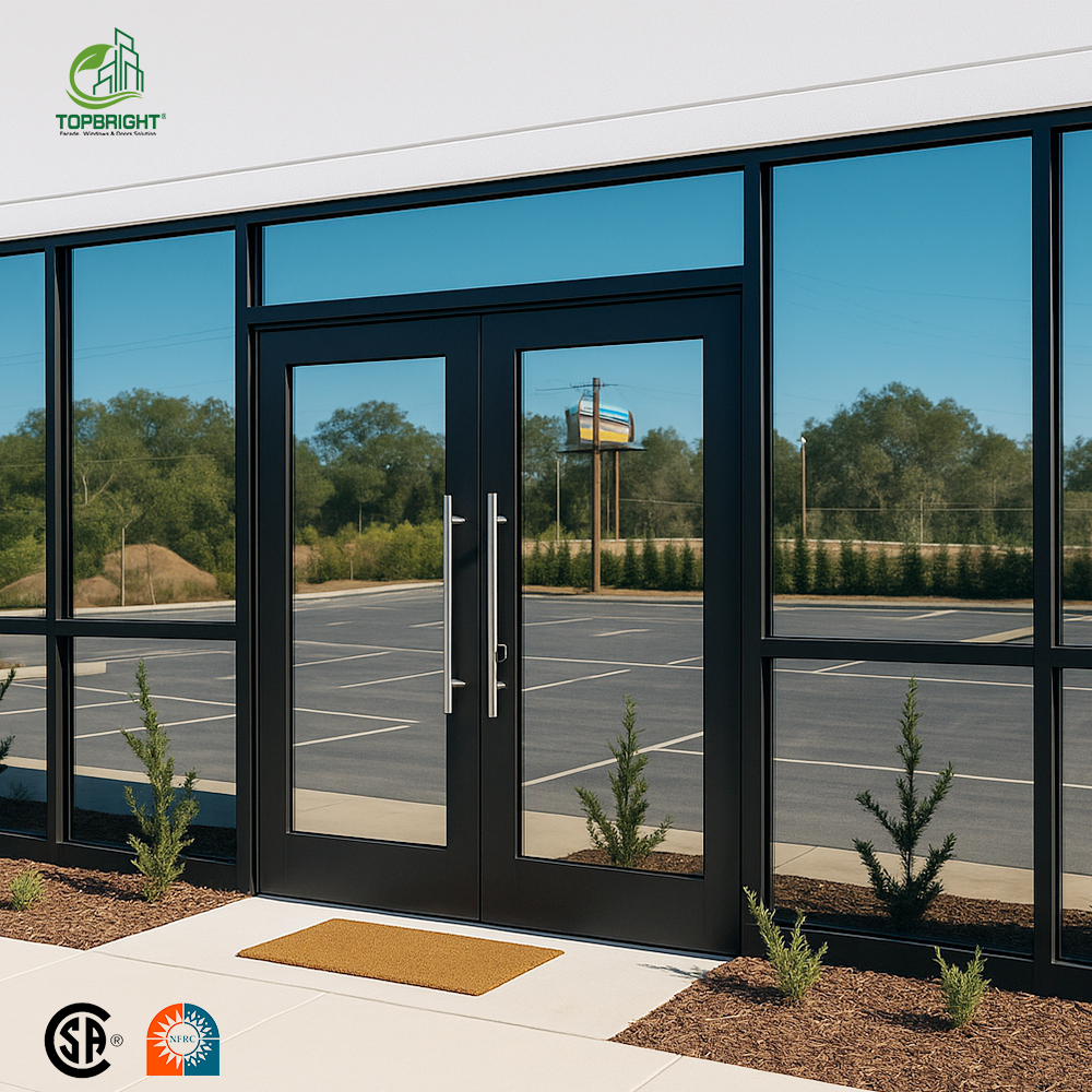 Topbright Modern Commercial Hotel Storefront Door Soundproof Aluminum Framed Double Glass Exterior Security Hinged Foldable