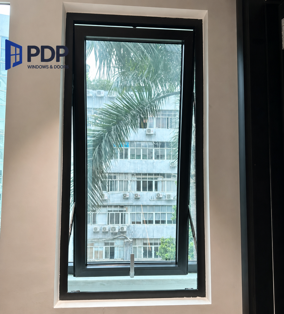 Fashionable Weatherproof Swing Awning Window Stainless Steel Aesthetic Aluminium Frame Outdoor Kitchen Villa Bathroom Exterior
