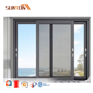 Black Aluminum Sliding Glass Window With Inside Decorative Grill Design