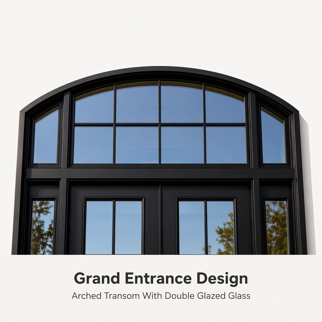 Thermal Break Aluminum Double Entry Door Double Glazed Glass Grand Entrance With Transom for Luxury Residential Homes