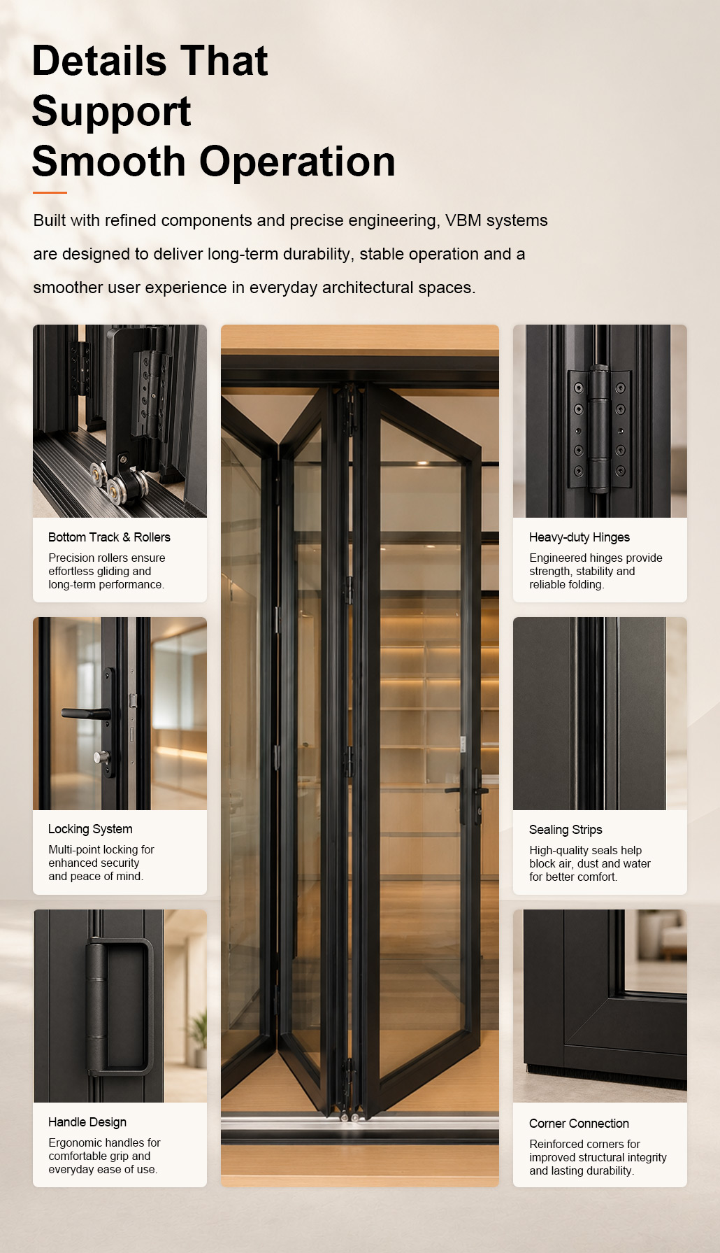 Soundproof Aluminium Bifold Window with Double Tempered Glass for Apartment Balcony and Urban Residence