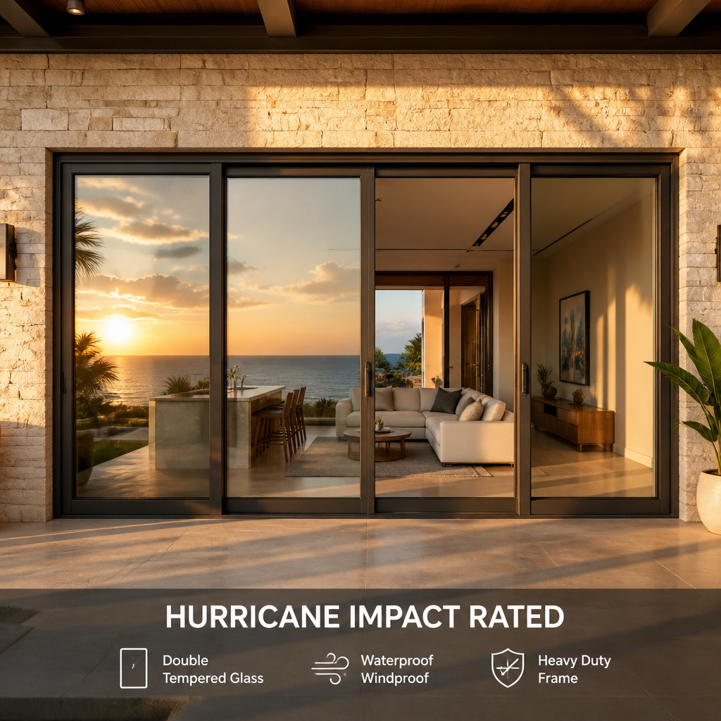 Aluminum Side Pressure Sliding Door Hurricane Impact Heavy Duty Windproof Waterproof Tempered Glass Patio Door