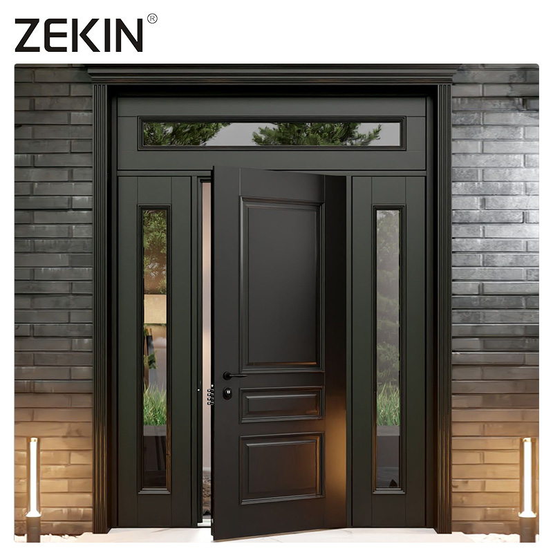 ZEKIN Custom Large Hous Metal Front Entrance Double Door Modern Security Design Armored Aluminum Exterior Door