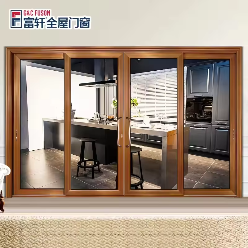 Fuson Commercial Security and Heavy-Duty With Bulletproof Glass Aluminum Sliding Doors for Shopping Malls or Restaurants