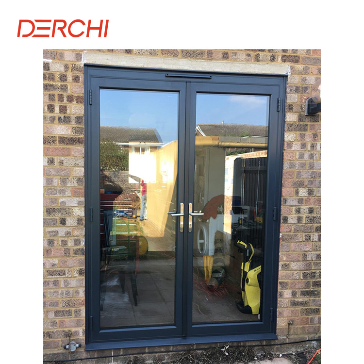 DERCHI Soundproof Double Glazing Used Exterior Hurricane Proof Aluminum Patio French Doors for Sale