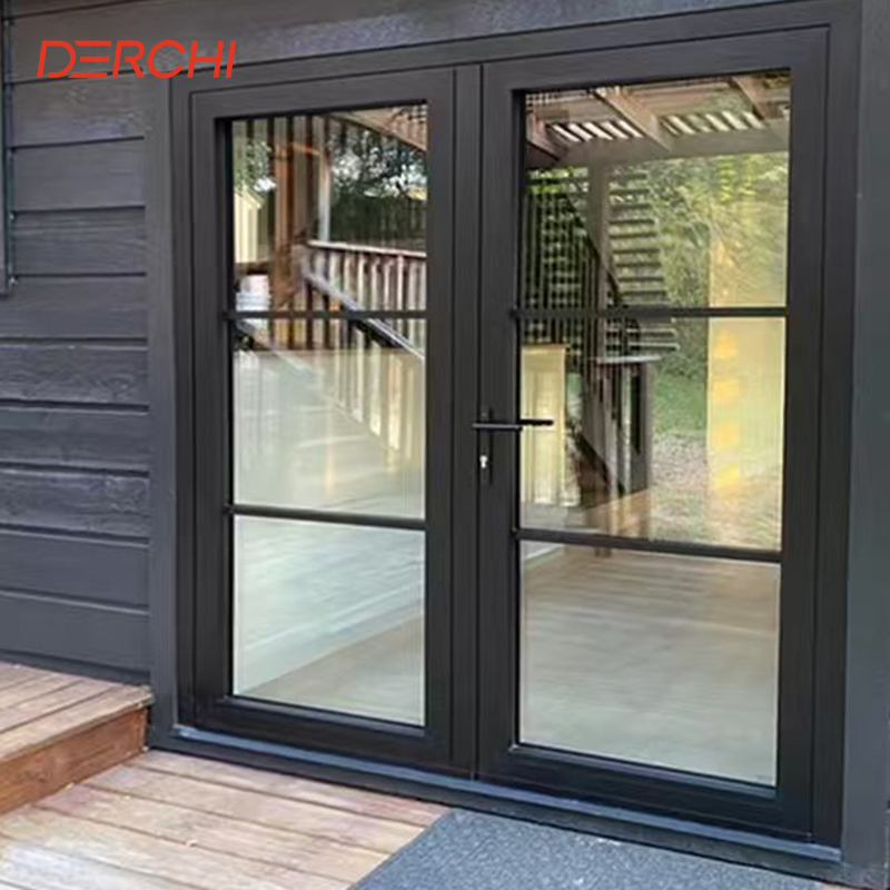 DERCHI Light Single Door Wrought Iron Modern Luxury French Door Simple Elegant Design Glass Steel Swing Enter Aluminium Doors