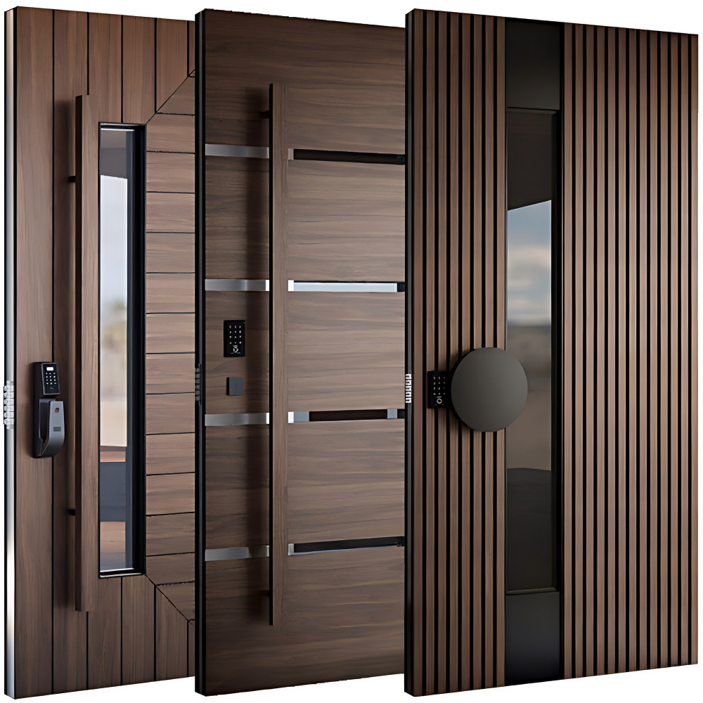 Factory Customization Apartment Security Main Door with Finger Print Secure Solid Wood Aluminum Front Entry Doors