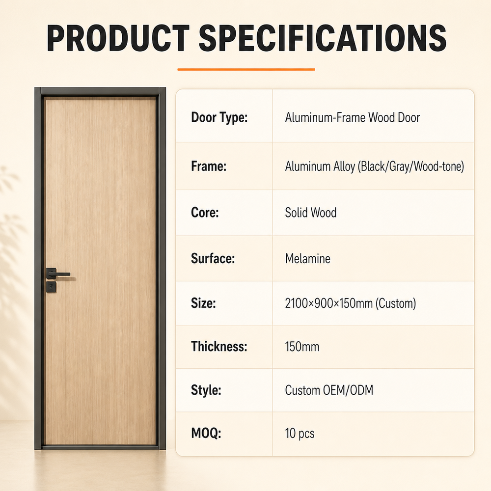 Custom Wood Aluminum Door Low Maintenance Long Service Life and Superior with Solid Core Panel for Residential and Commercial