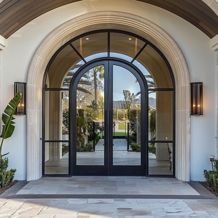 Insulated Arched Antique Heritage Black Aluminium French Front Doors with Grid Strip Glass for Outdoor Entry