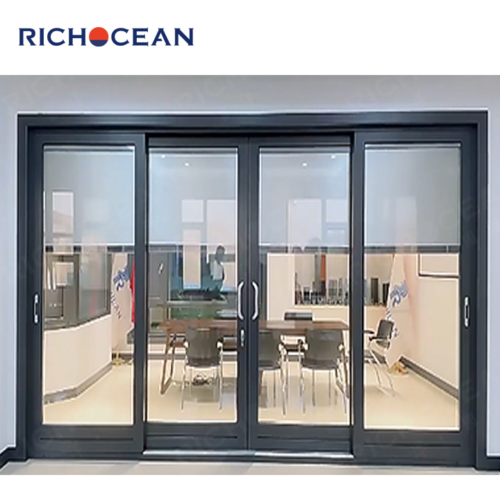 RICHOCEAN Hurricane Impact Black Aluminum Patio Sliding Doors Double Glazed Tempered Glass Exterior Slide Door for House
