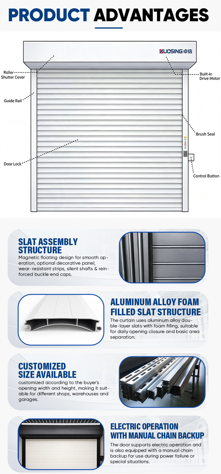 Heavy Duty Industrial Grade Aluminum Rolling Steel Door for Commercial Building Security and Factory Warehouse Protection