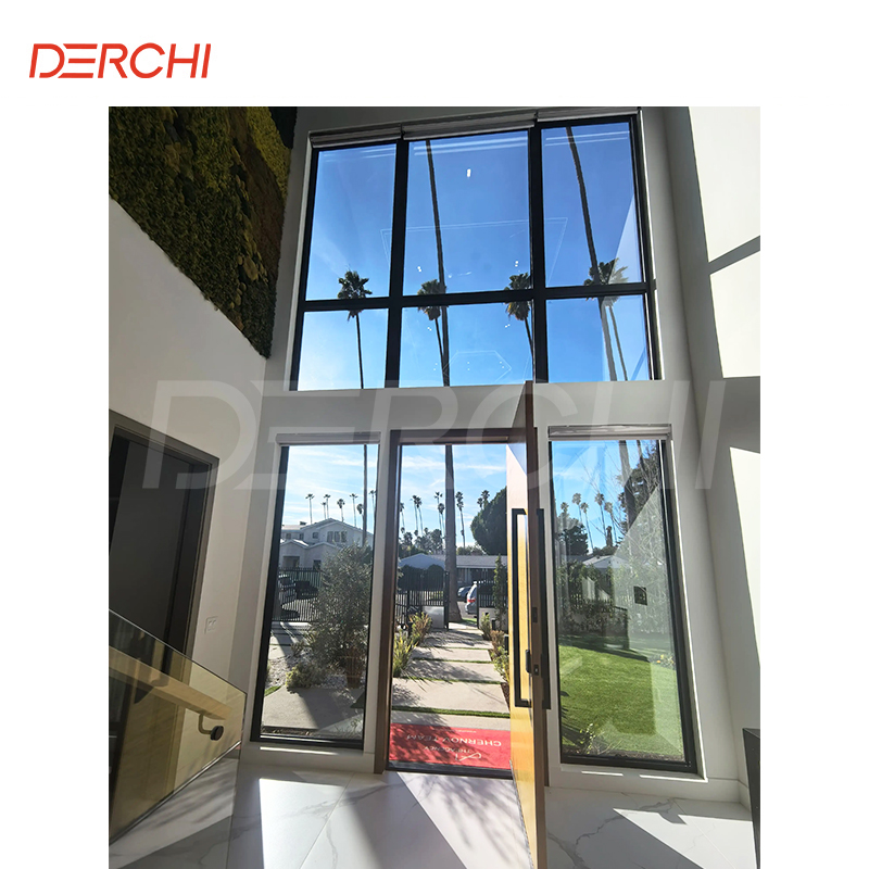 DERCHI USA NFRC Customized Insulated Low-E Glass Big Fixed Picture Window Energy Efficient Aluminum Floor to Ceiling windows