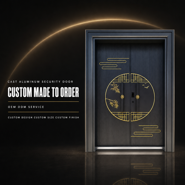 Minimalist Gold Cast Aluminum Entry Door with Lattice Band Bamboo Motif Anti-Theft &amp; Thermal Insulation for Villa Commercial Use