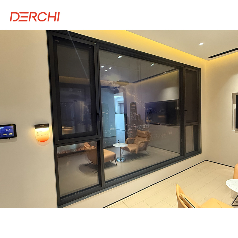 DERCHI Hurricane Proof Aluminum Casement Window Double Glazed Tilt Turn Slim Narrow Frame Aluminum Fixed windows