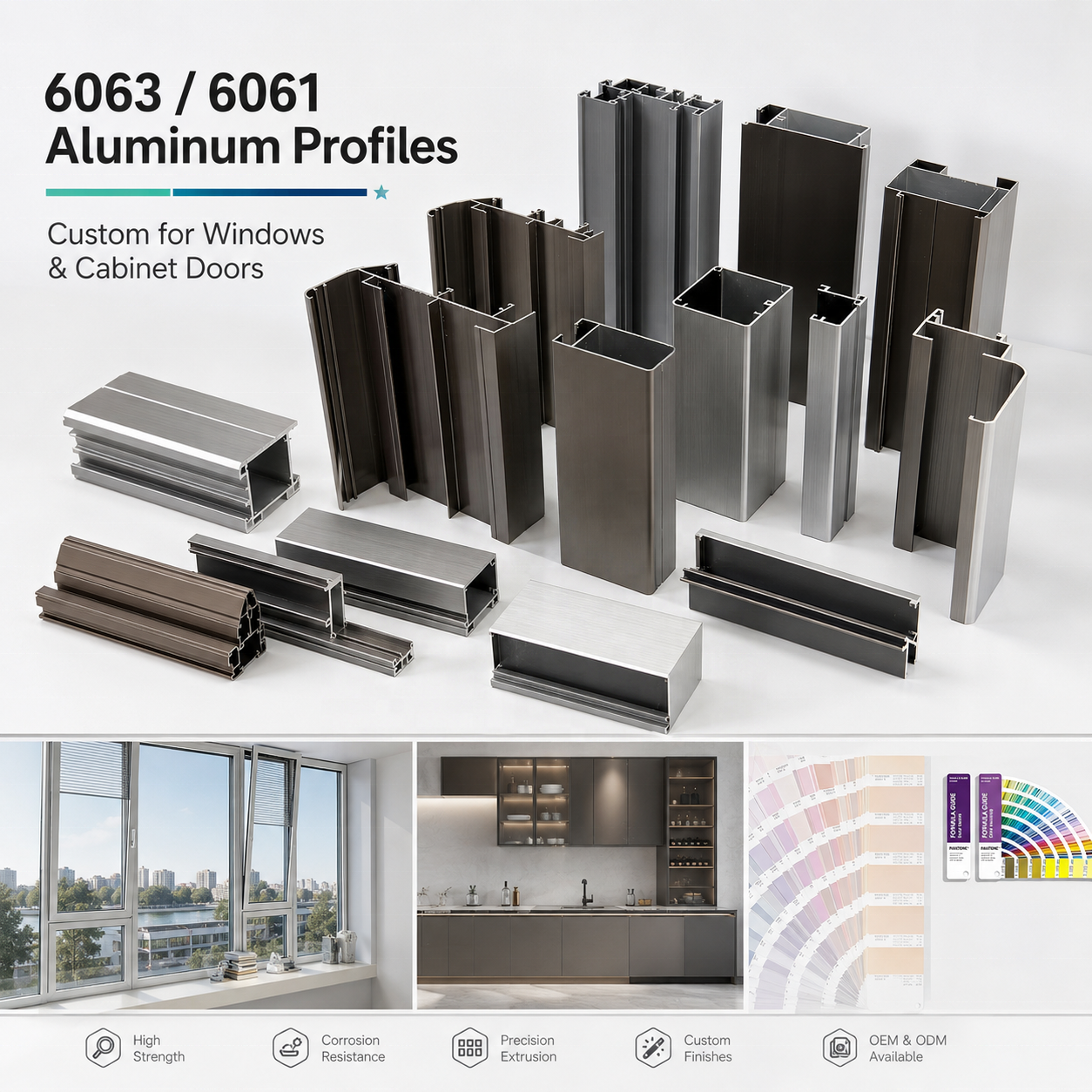 Diverse Styles High Quality Glass Door Aluminum Profiles for Precision Crafted Windows Cabinet Doors Custom Cut 6063 6061 T5 T6