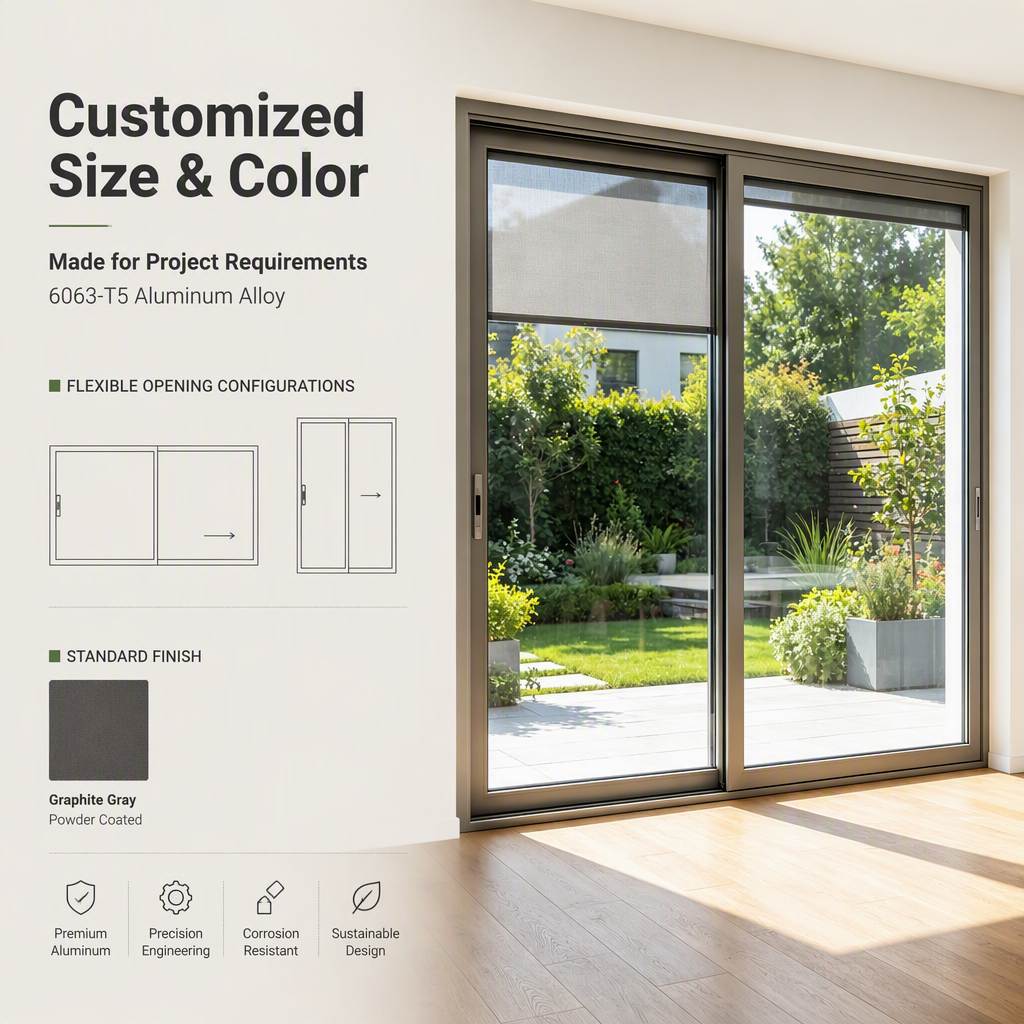 Gray Aluminum Sliding Window with Built-In Integral Blinds & Waterproof Modern House Balcony Living Room Design