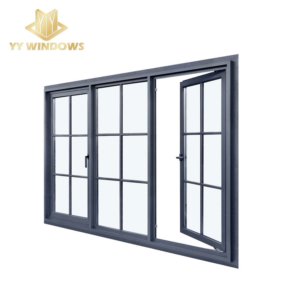 NFRC Standard Luxury Double Tempered Glazing Aluminum French Casement Windows for Grill Design