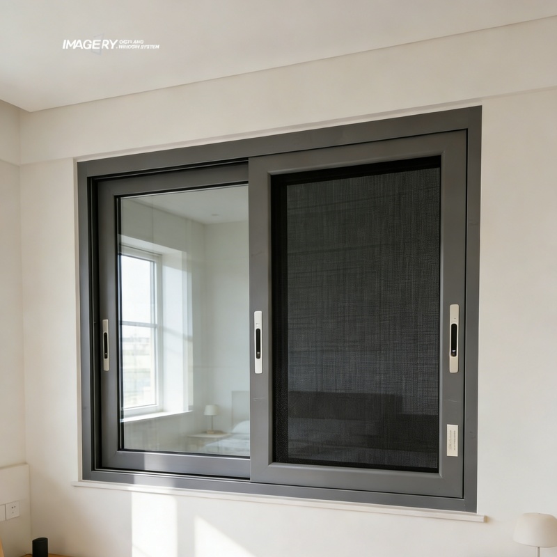 Imagery Non-thermal Break Aluminum Sliding Window Tempered Glass Soundproof with Anti-mosquito Screen for House