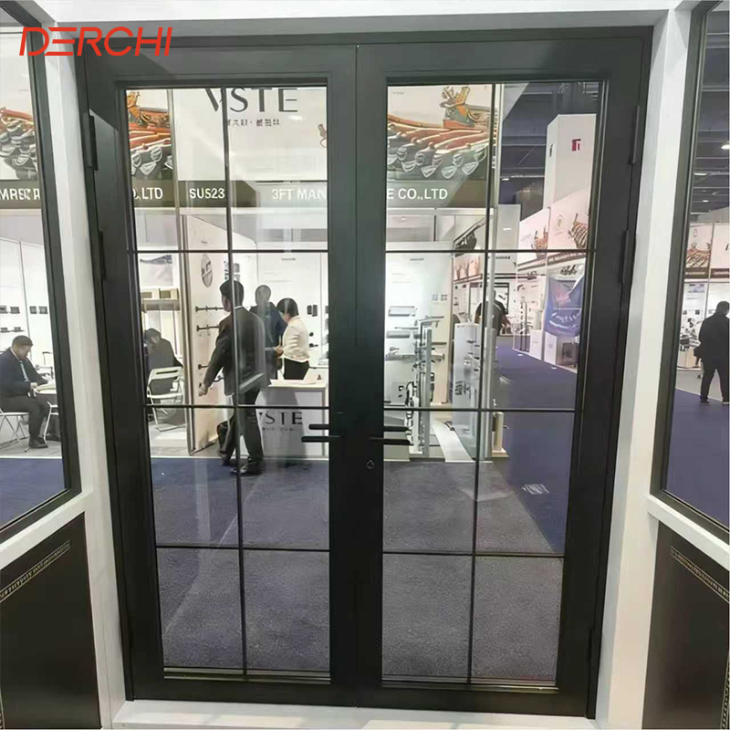 DERCHI Soundproof Double Glazing Used Exterior Hurricane Proof Aluminum Patio French Doors for Sale