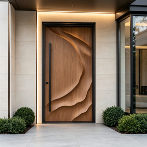 Oversize Aluminum Pivot Door with 3D Fluid Wave Carving