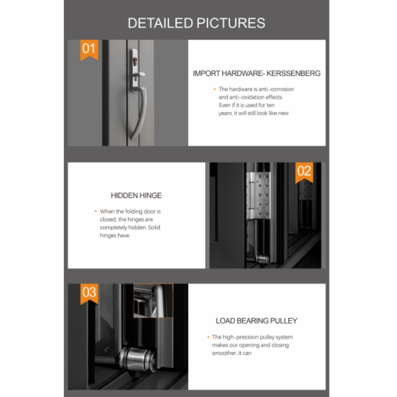 GONHO NFRC Modern Aluminum Alloy Frame Double Tempered Glazing Bifolding Doors Nylon Screen Netting Accordion Thermal Insulation