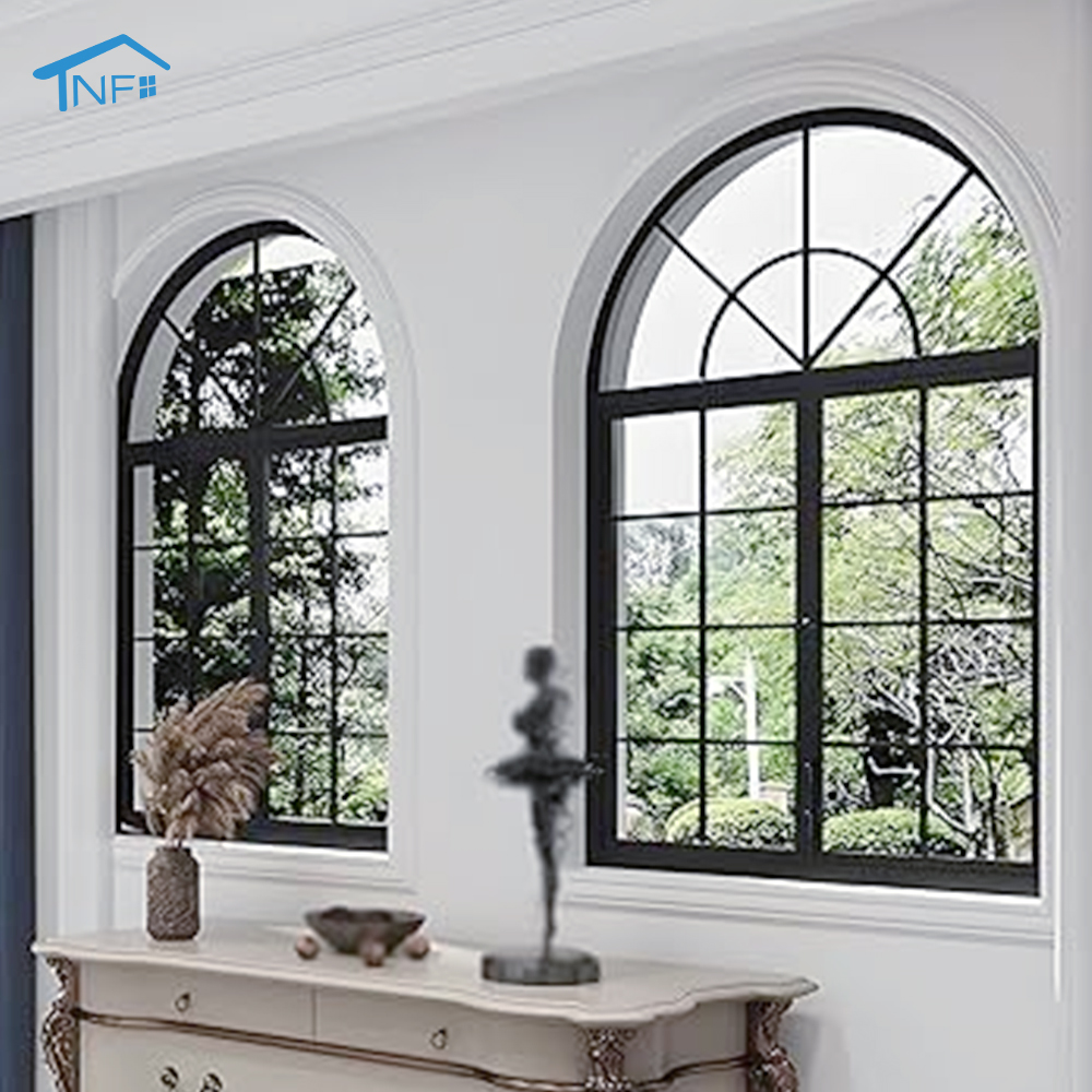 Modern Aluminium Arched Windows With Stainless Steel Horizontal Opening Roller Blind For Villa