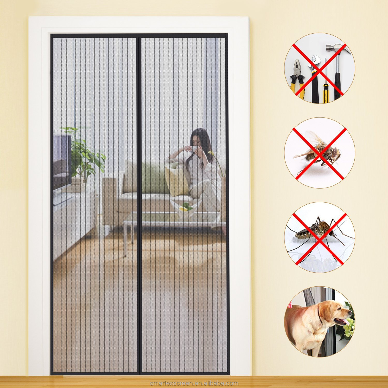 European Style Anti Insect Mosquito Net Magnetic Door Screen Reinforced Magnetic Mosquito Net Curtain Door